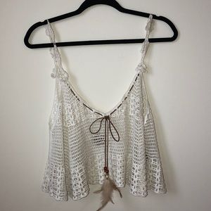 Lace tank top with feathers